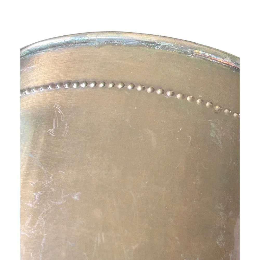 Vintage Solid Copper Bucket Wine Chiller Planter Beaded Trim Shell Handles 9